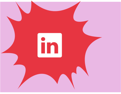 Explosionsförmiges Design mit dem weißen LinkedIn-Logo (kleines „in” in einem Quadrat) in der Mitte.