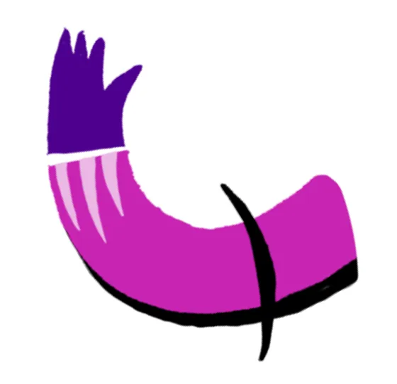 Stylized curved arm or sleeve in purple and pink colors with white striped details and a black accent line.