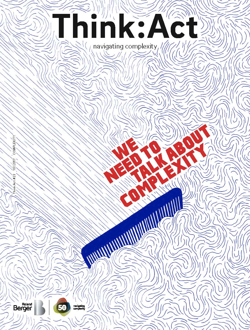 Think:Act Magazine cover showing an illustration of curly hair and a small blue comb having combed from left to right through part of it.