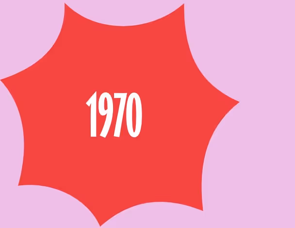 Red star-shaped burst design with white text reading '1970' centered inside.