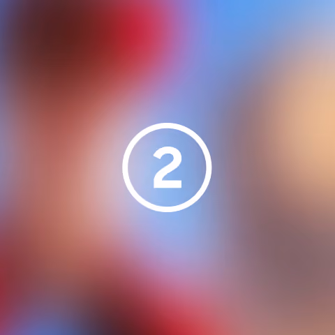 A square with a blurred image in blue, pink and peach colors, and the number 2 in a white circle.