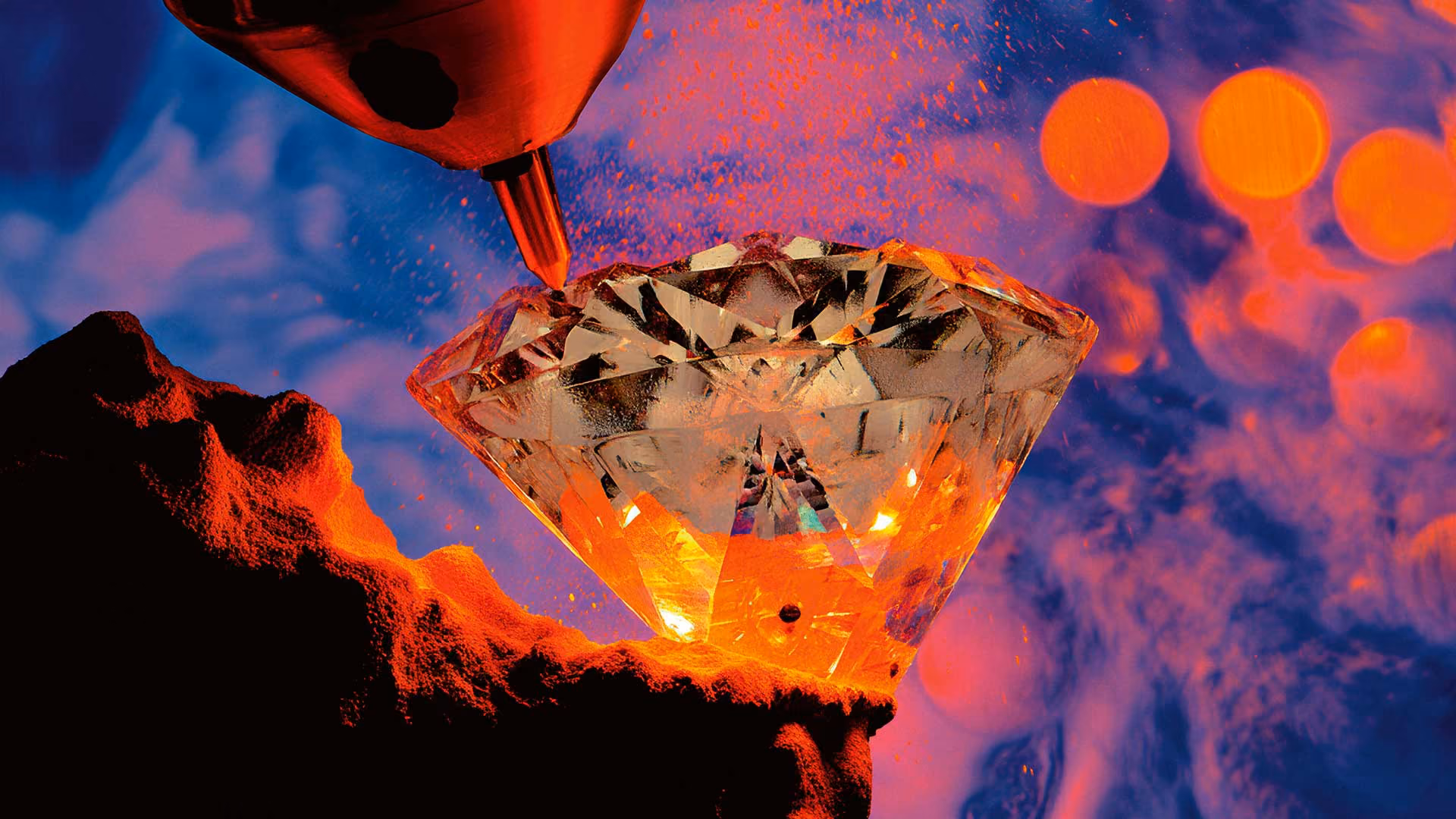 KI-generiertes Artwork eines Diamanten, der auf einem glühenden Sockel geformt wird, als Sinnbild für sorgfältig geschmiedete Integrität.