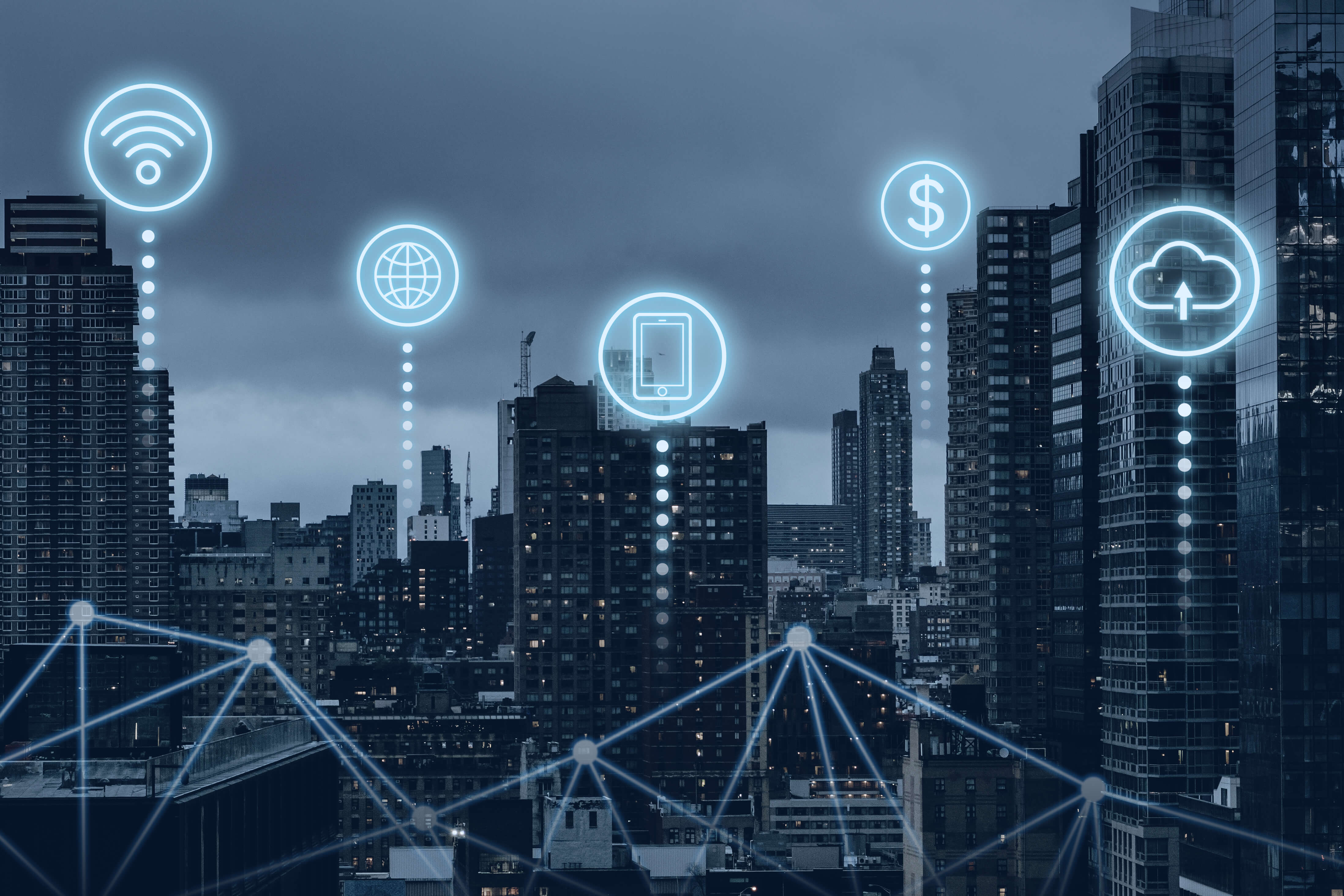 futuristic smart city with 5g global network technology