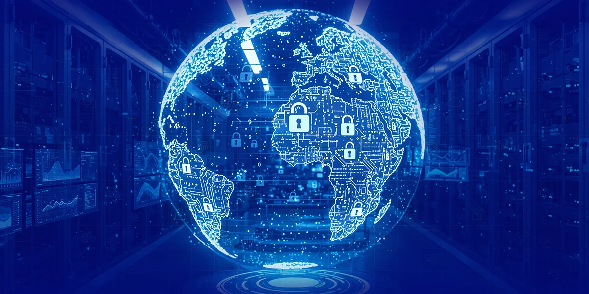 Globe in a network with locks around. 