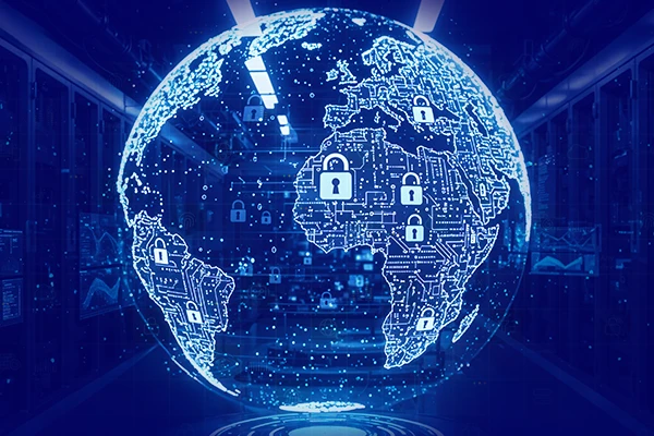 Globe in a network with locks around. 