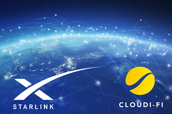 Starlink and Cloudi-Fi logo in the space.