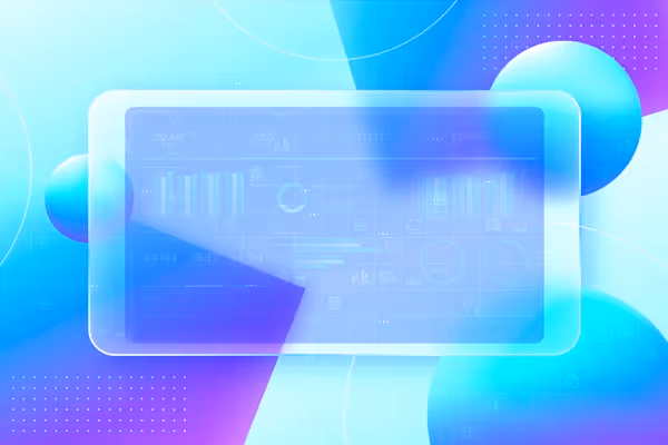Abstract futuristic digital dashboard interface with charts and data visualizations displayed