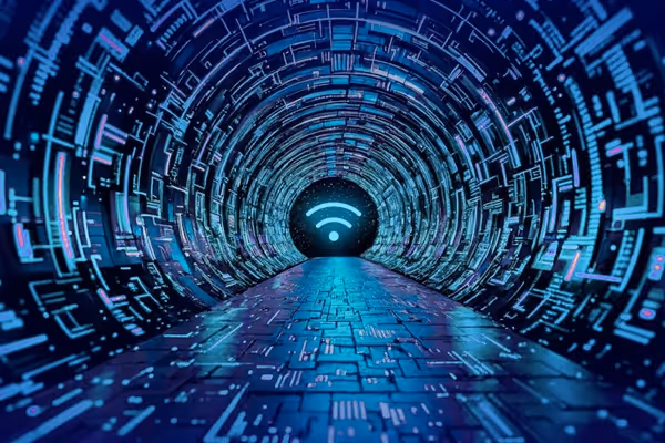 Blue background with wi-fi sign in the middle.