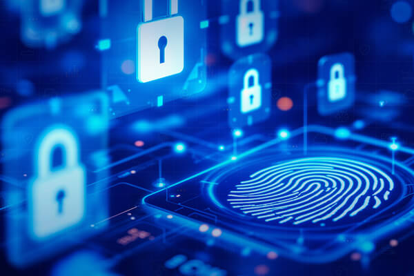 Blue background with locks in boxes.