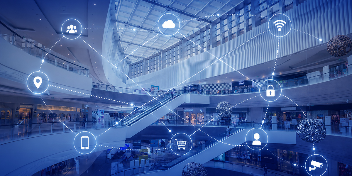 shopping center network with icons