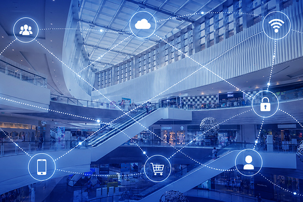 shopping center network with icons
