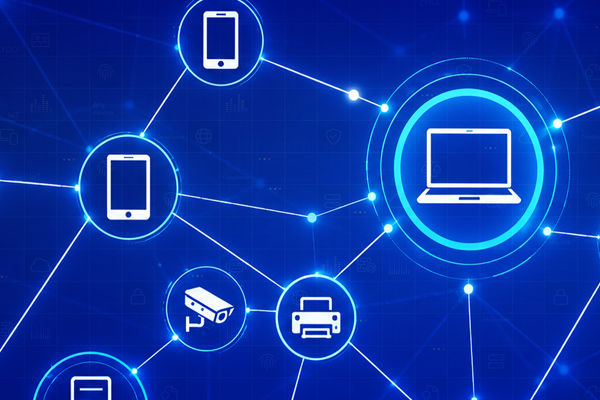 blue background and connected dots.