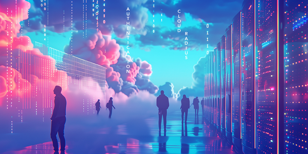 server room with people walking around