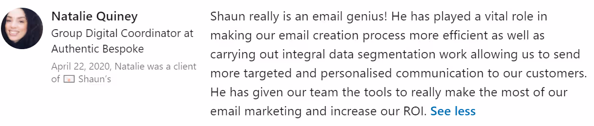 LinkedIn recommendation: Natalie Quinney