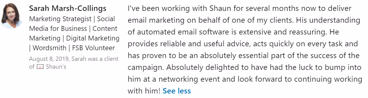 LinkedIn recommendation: Sarah Marsh Collings