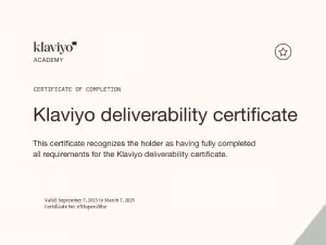 Klaviyo deliverability certificate