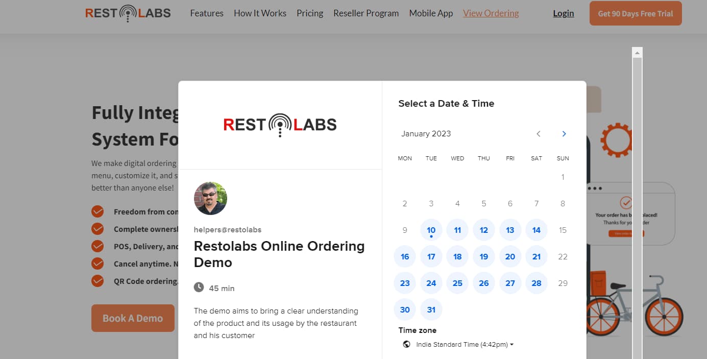 book a demo popup with calendar