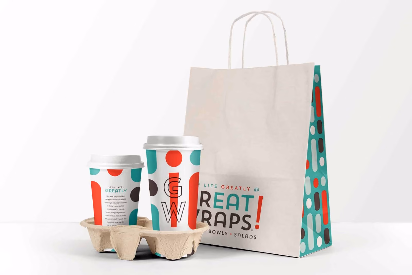 Great Wraps food bag and coffee cup