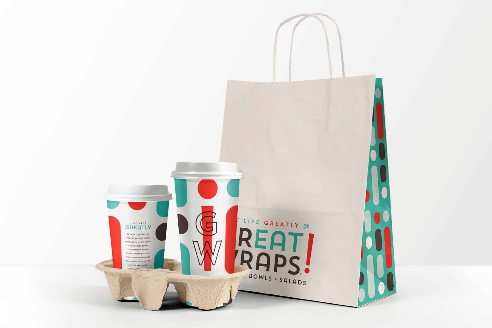 Great Wraps food bag and coffee cup