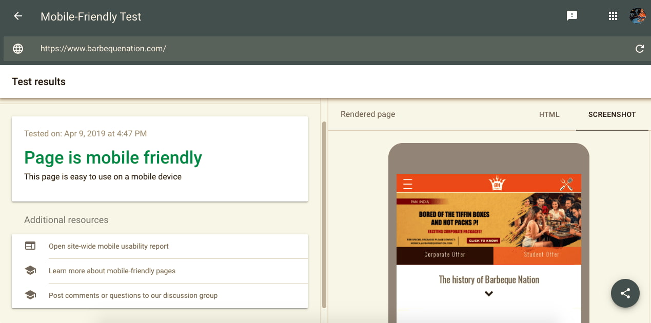 mobile friendly test