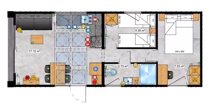 Voorbeeld van een ingerichte plattegrond van een Eluna woonunit