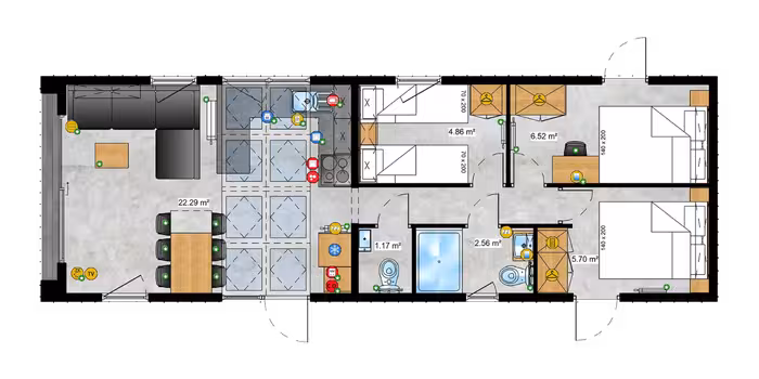 Voorbeeld van een ingerichte plattegrond van een Eluna woonunit