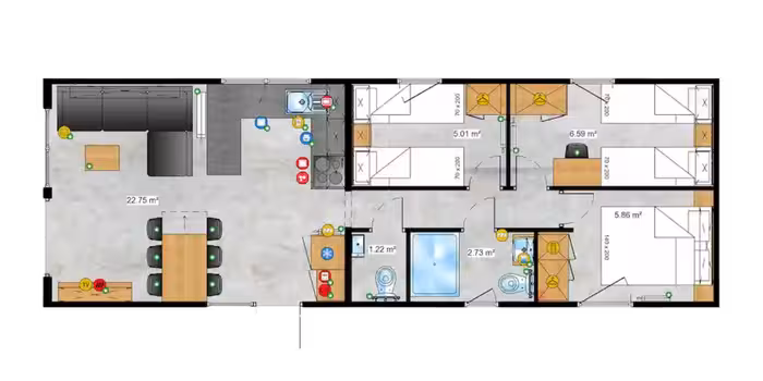 Voorbeeld van een ingerichte plattegrond van een Eluna woonunit