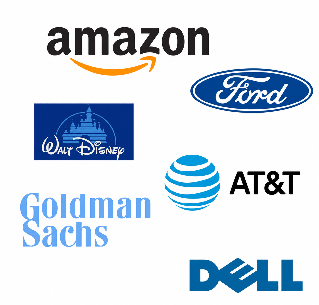 Amazon, Ford, Walt Disney, AT&T, Goldman Sachs, Dell