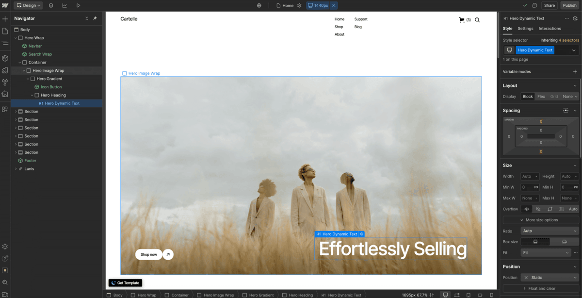 screenshot of dynamic text