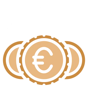 Graphic of a Euro currency coin with three upward arrows behind it representing financial growth or economic increase.
