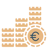 Stacked golden coin piles with a large Euro coin symbol in front, representing wealth or currency.