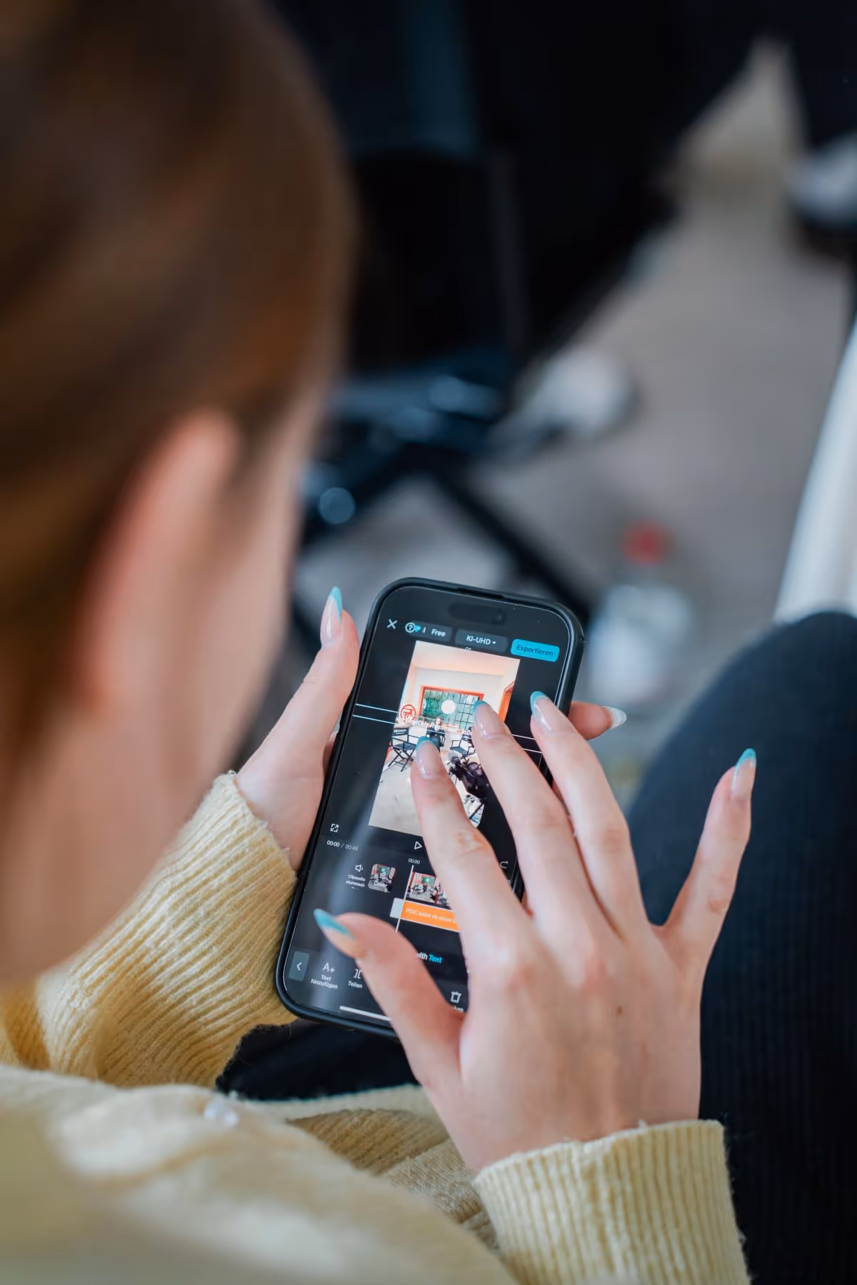 Azubi mit Smartphone. Rossmann Azubi Club House