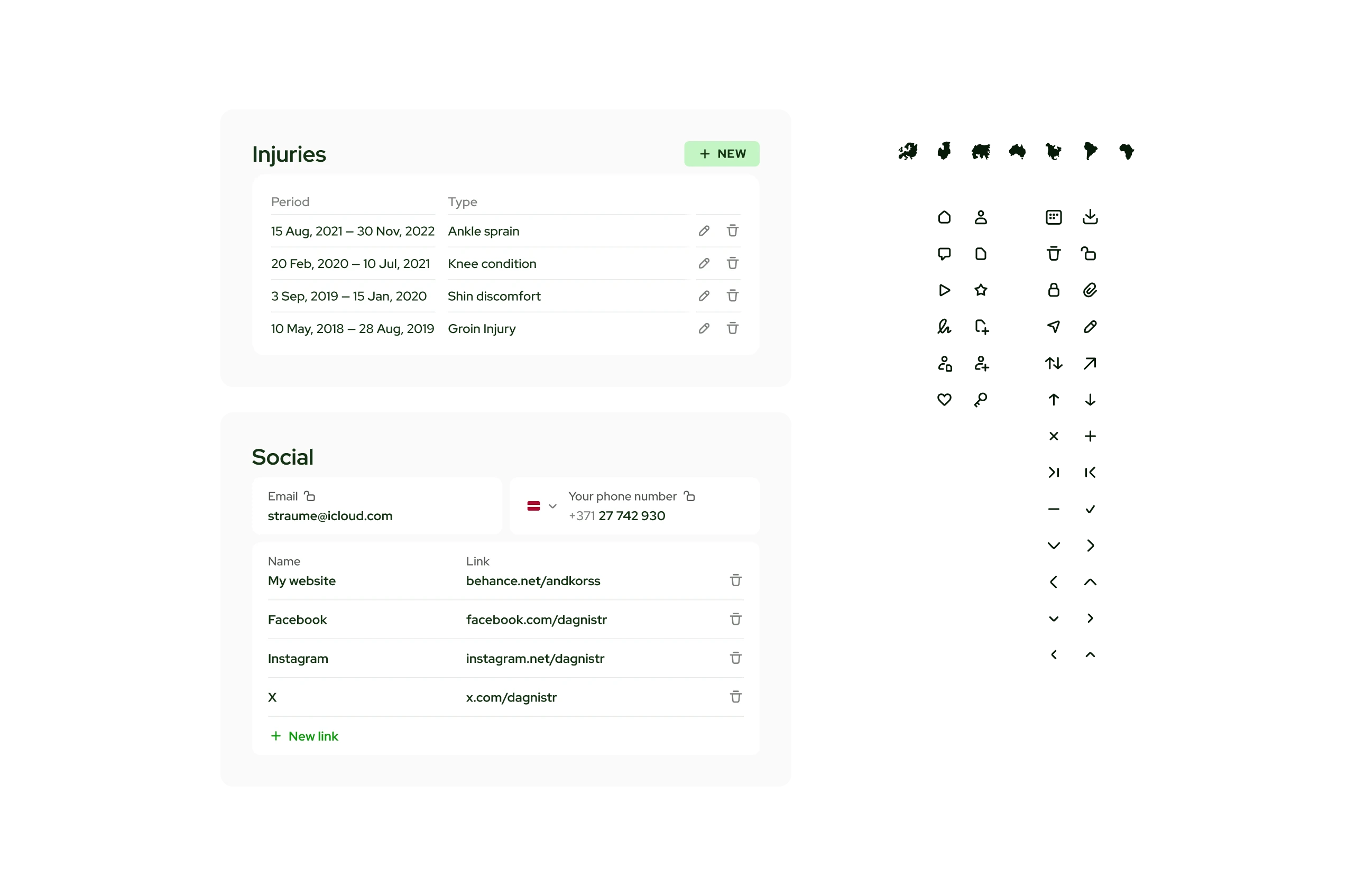 Sportselects, edit profile and icons created