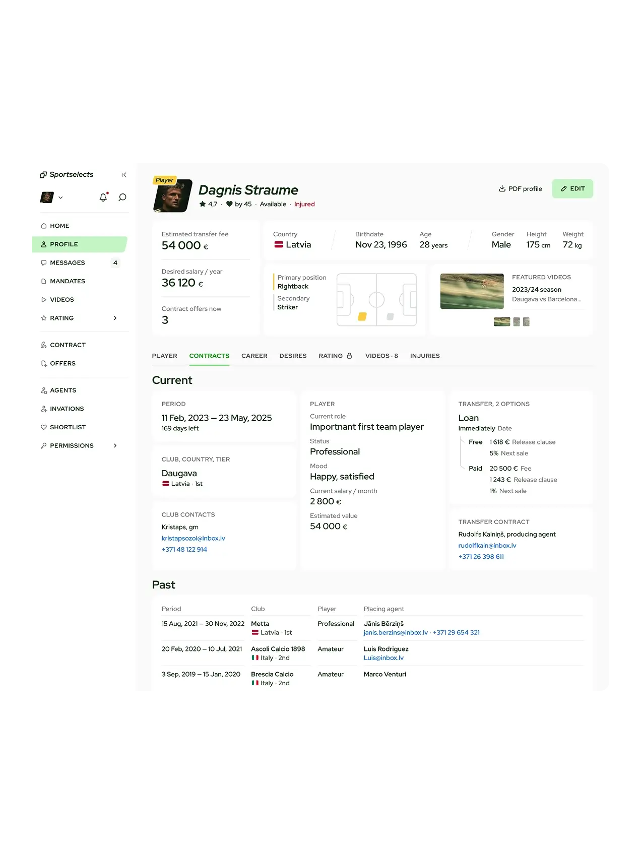 Sportselects profile main page desktop design
