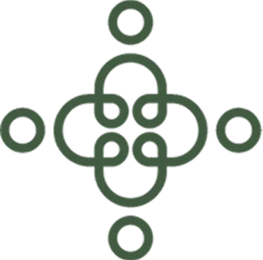 Abstract symmetrical pattern with interconnected loops and circles arranged in a cross shape.