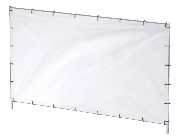 Clôture Heras équipée d’une bâche blanche occultante pour limiter la visibilité et le vent.