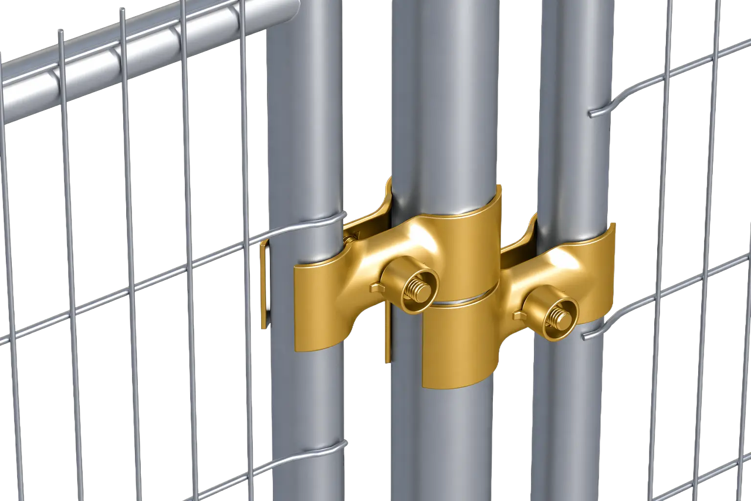 Colliers asymétriques pour clôture de chantier, système de fixation sécurisé pour assemblage de panneaux grillagés.