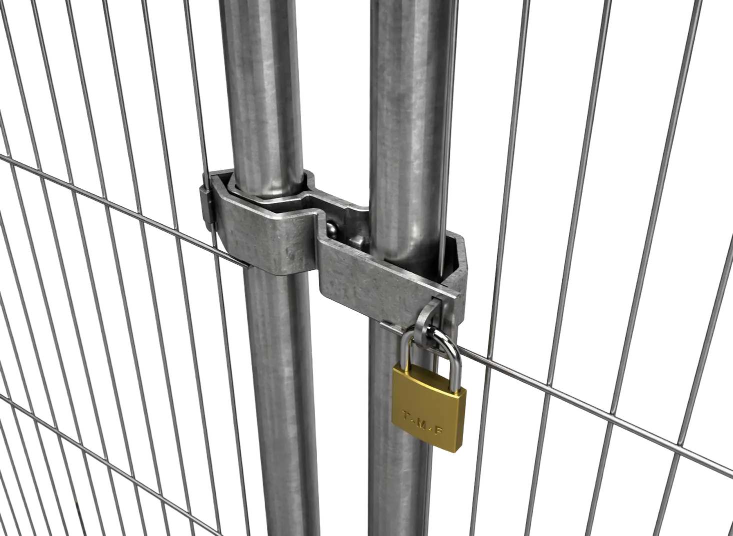 Serrure pour clôture de chantier avec cadenas, système de fermeture sécurisé pour panneaux grillagés.