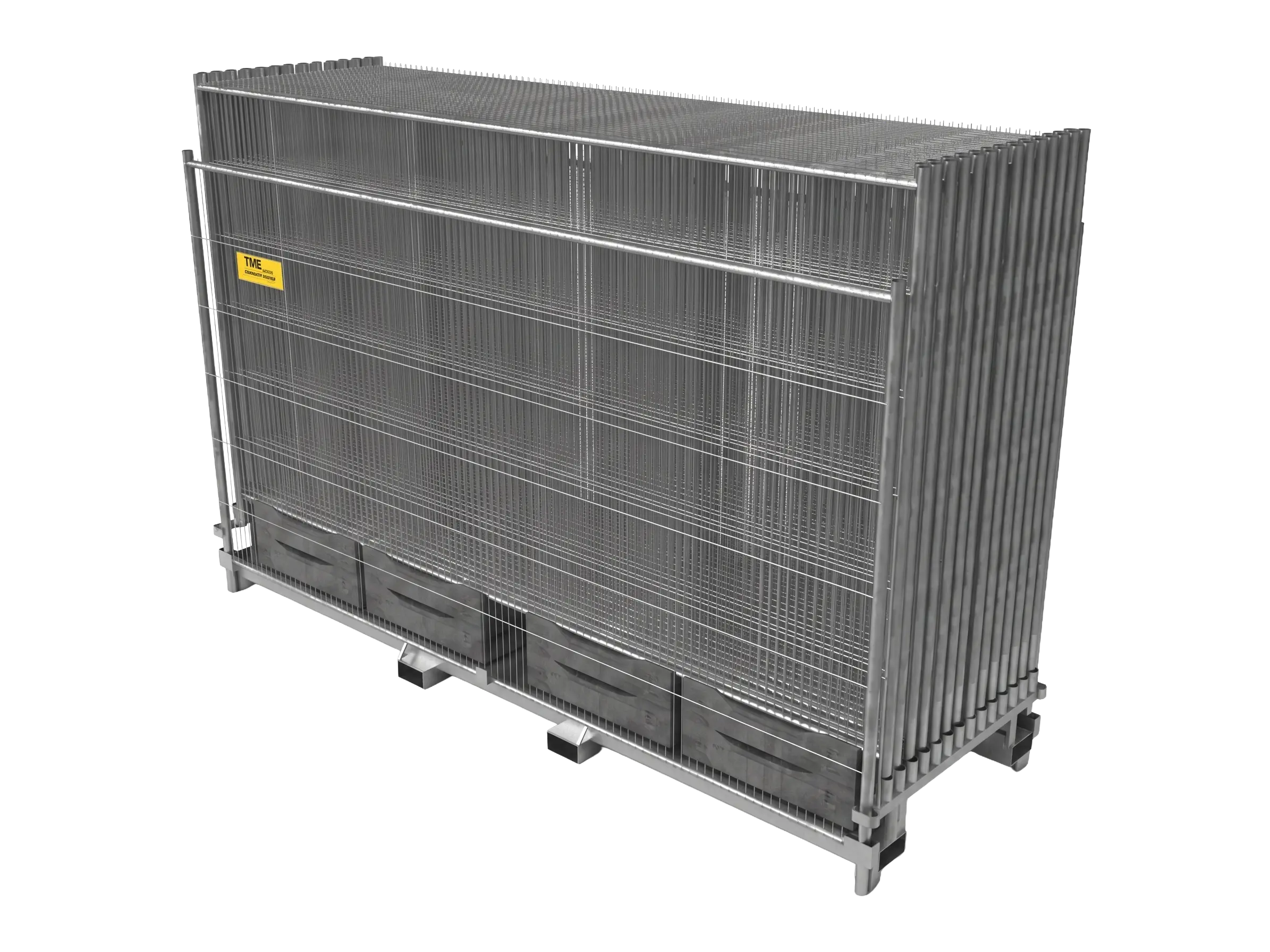 Rack métallique de transport pour clôtures mobiles avec capacité de stockage de panneaux et accessoires et plots beton