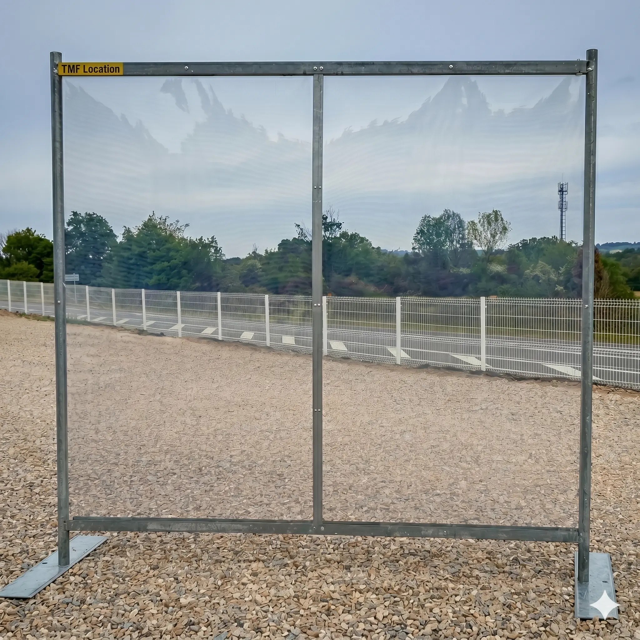 Platine pour clôture mobile en acier galvanisé avec double tube permettant la fixation et la stabilisation des panneaux de chantier