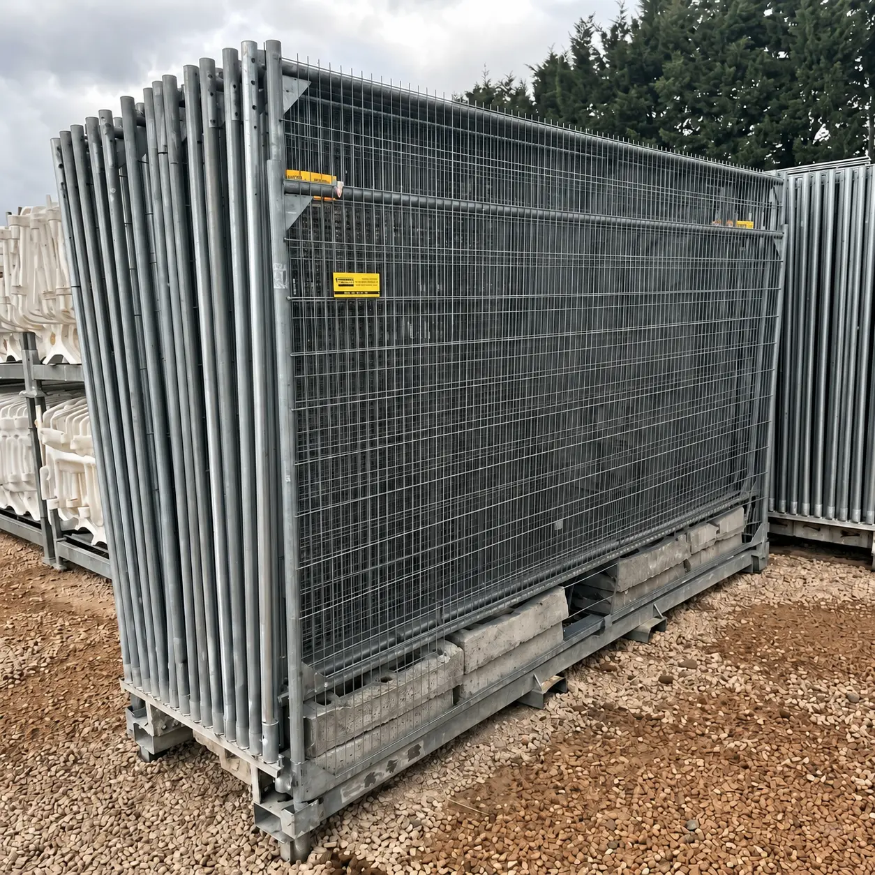 Palette de stockage pour panneaux grillagés et socles béton