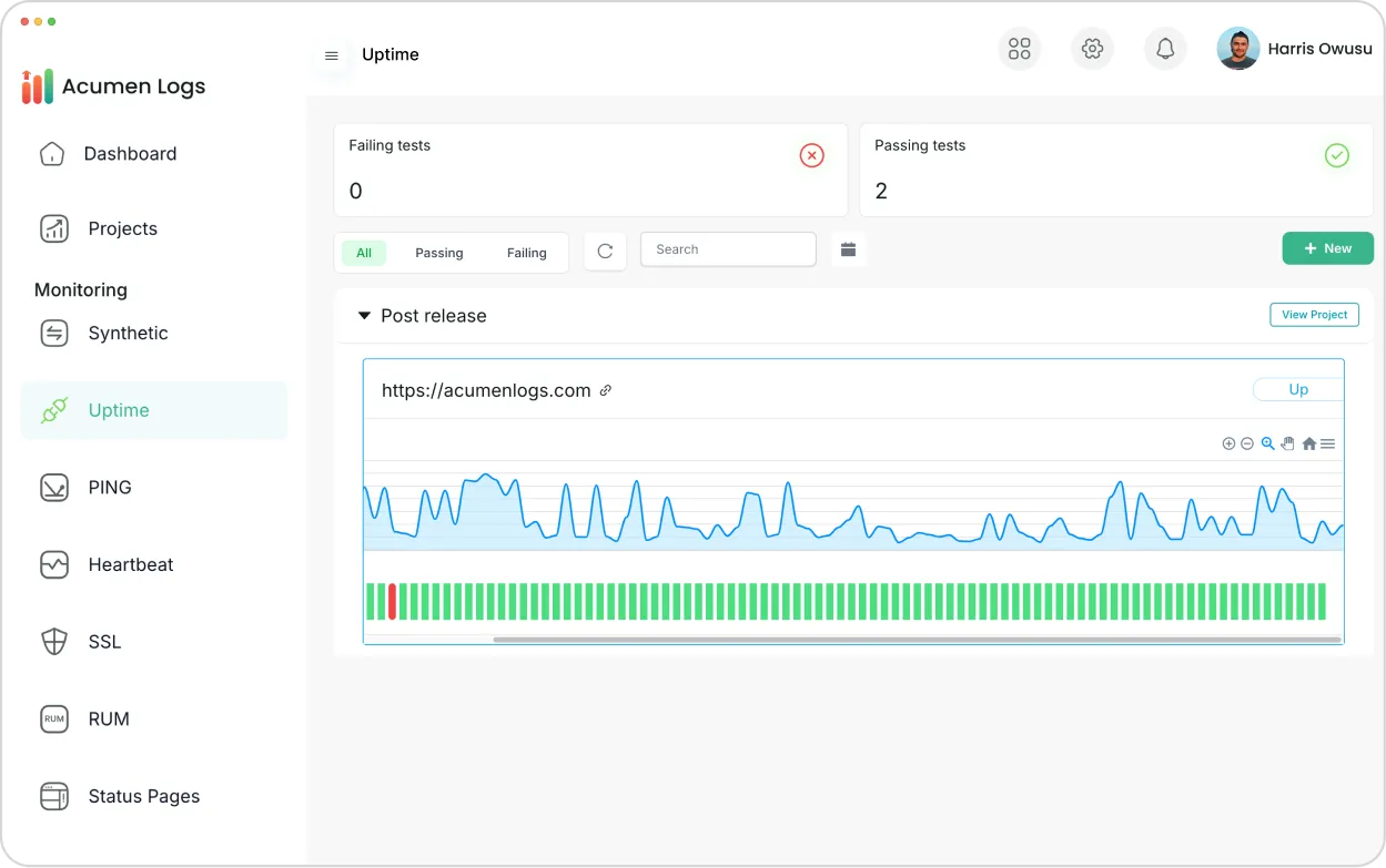 Uptime monitoring screenshot