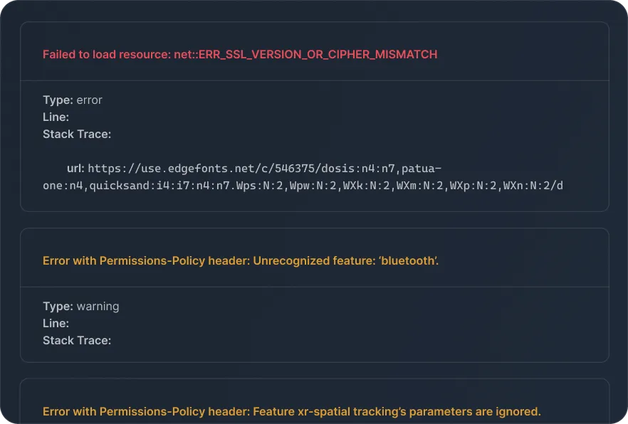 Browser console logs view