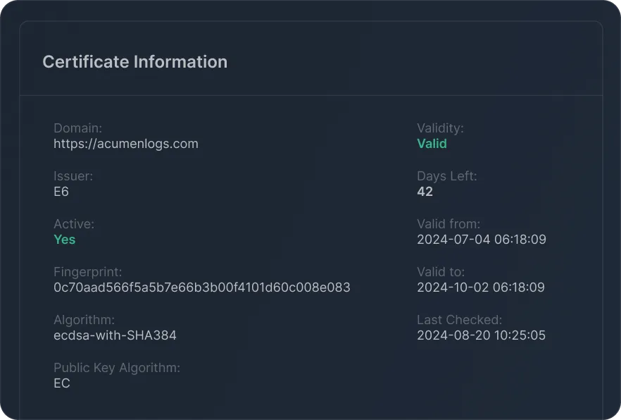 SSL certificate details view