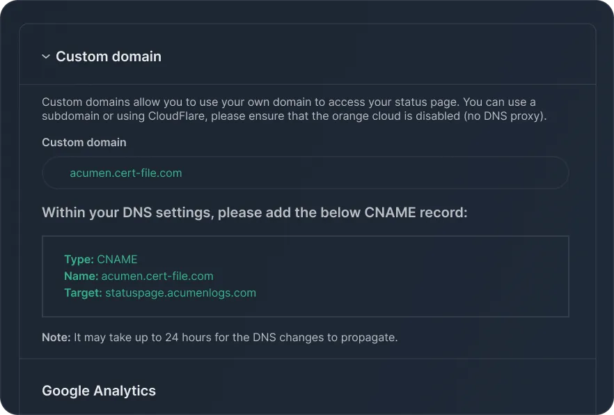 Custom domain status page