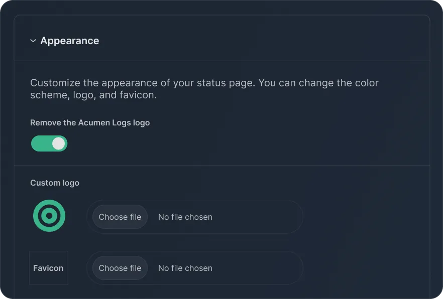Branded status page preview