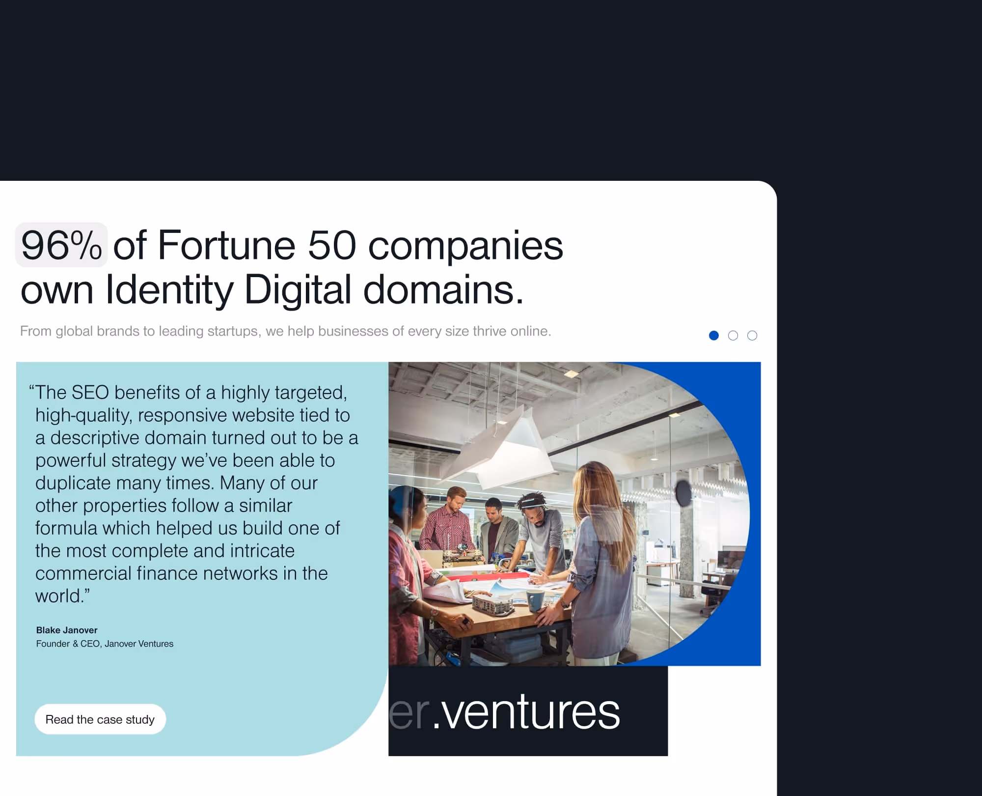 Detail of a website module from Identity Digital website