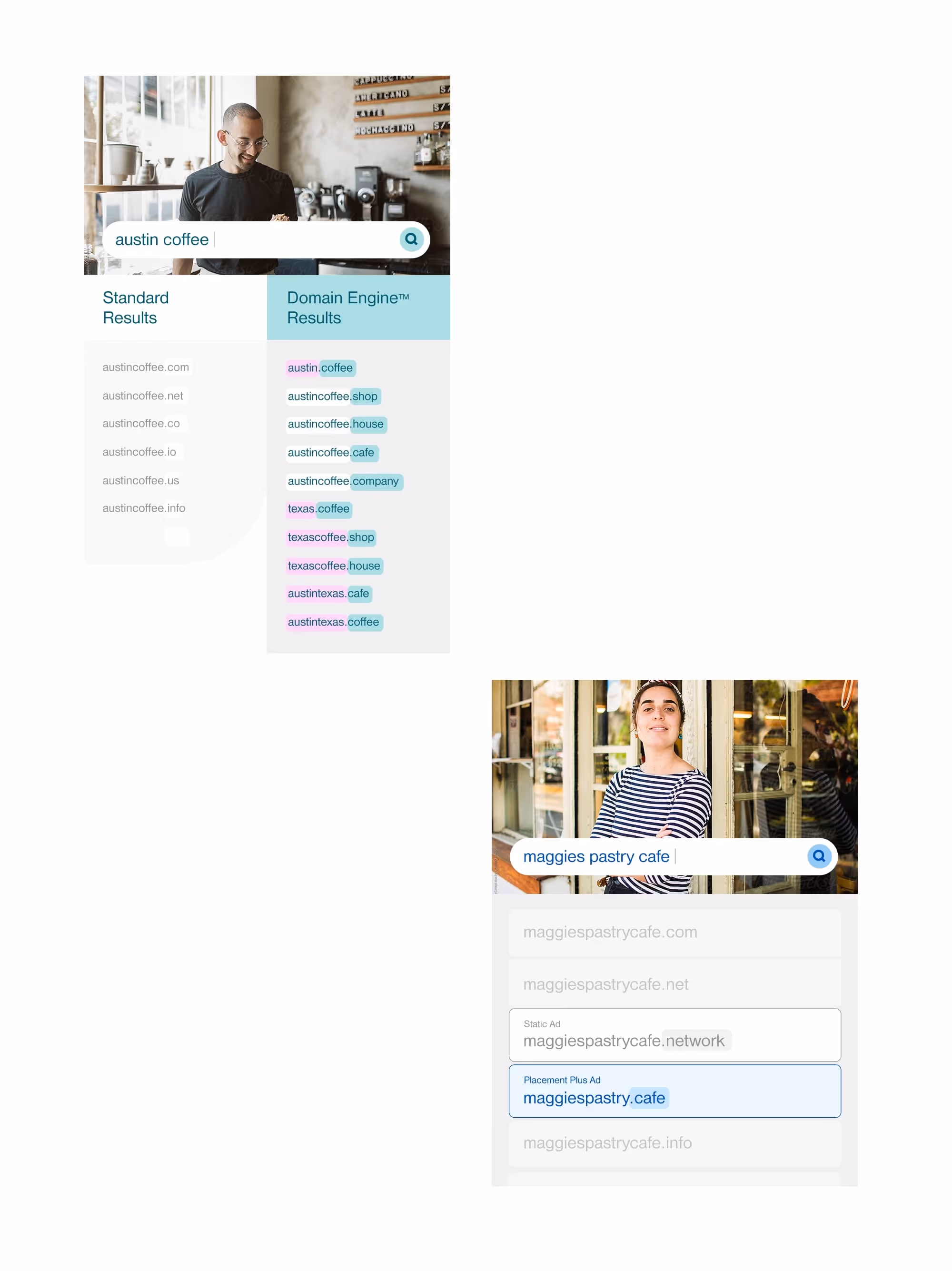 Split screen showing two product details from Identity Digital's website.