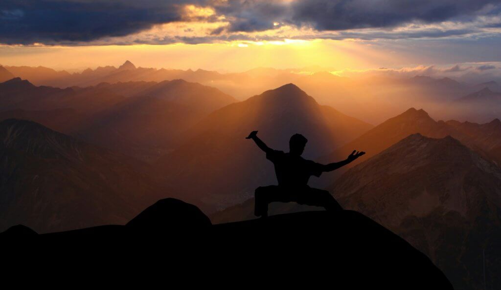 Kung fu practice at sunset.