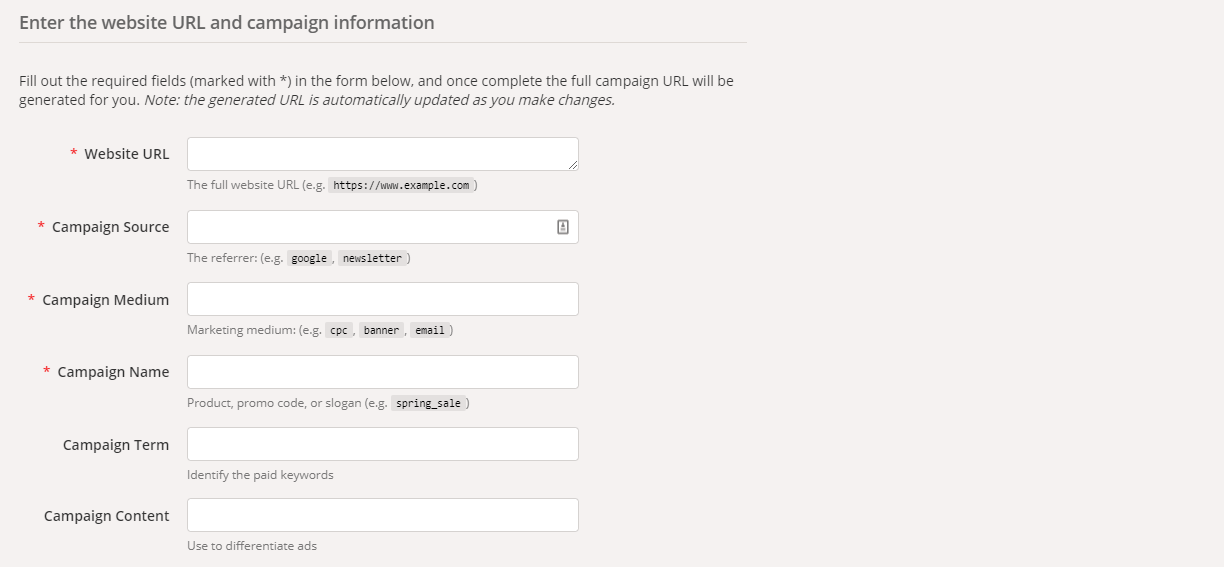 UTM code builder screen shot